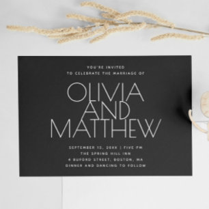 Convite de Casamento Minimalista Preto Moderno F