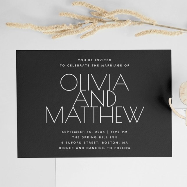 Convite de Casamento Minimalista Preto Moderno | F (Criador carregado)