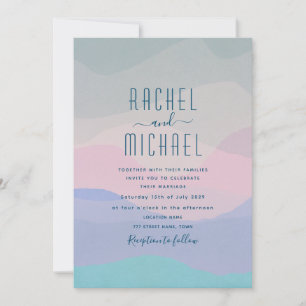 Convite de Casamento Minimalista Rosa e Azul Paste