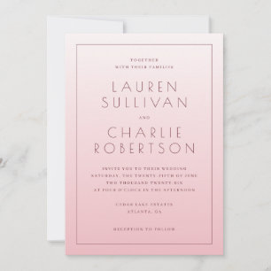 Convite de Casamento Minimalista Rosa Elegante