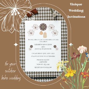 Convite de Casamento Minimalista Rústico Floral Bo