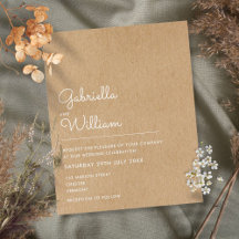 Convite de casamento minimalista rústico kraft orç
