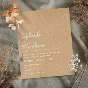 Convite de casamento minimalista rústico kraft orç