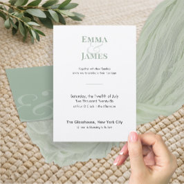 Convite de Casamento Minimalista Sage | Código QR