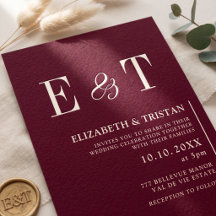Convite de Casamento Minimalista Simples Borgonha