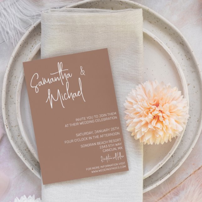 Convite de Casamento Minimalista Simples Mocha Mou (Criador carregado)