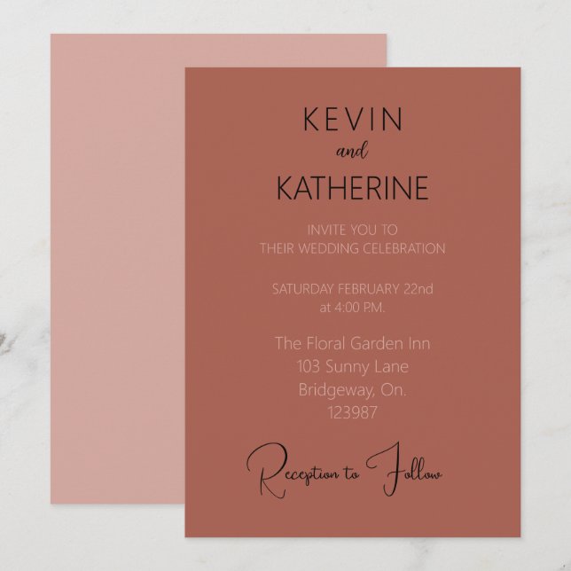 Convite de Casamento Minimalista Terracota (Frente/Verso)