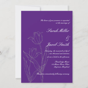 Convite de Casamento Minimalista Tulipa Roxa Profu