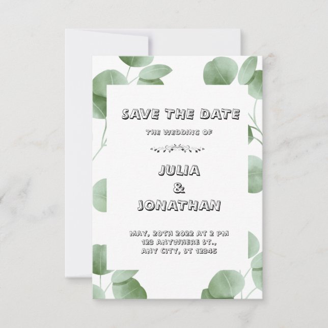Convite de Casamento Minimalista Verde (Frente)