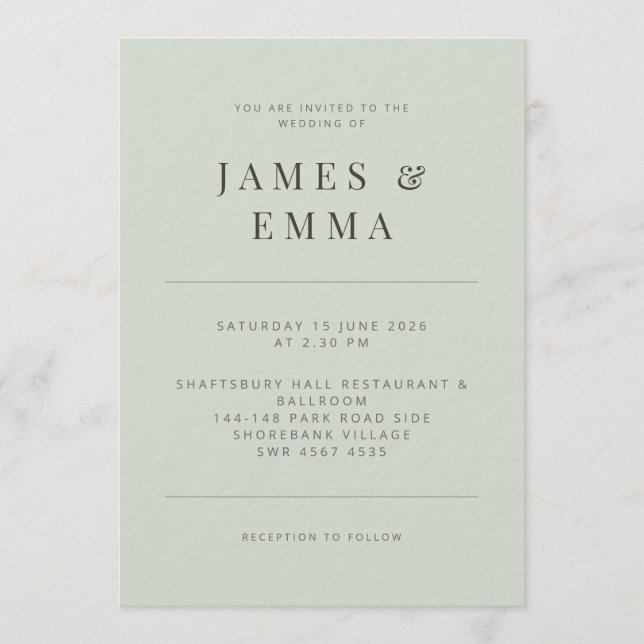 Convite de Casamento Minimalista Verde Claro (Frente)