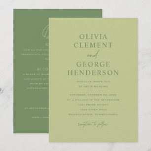 Convite de Casamento Minimalista Verde Dupla Face