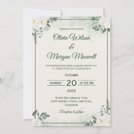 Convite de Casamento Minimalista Verde Elegante