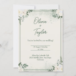 Convite de Casamento Minimalista Verde Escuro