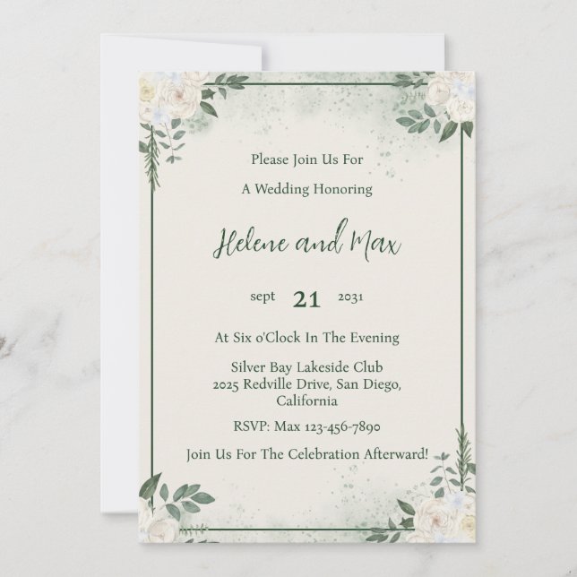 Convite de Casamento Minimalista Verde Floresta (Frente)