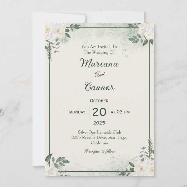 Convite de Casamento Minimalista Verde Moderno (Frente)