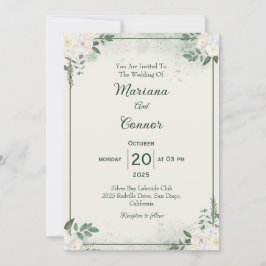 Convite de Casamento Minimalista Verde Moderno