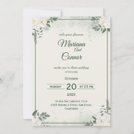 Convite de Casamento Minimalista Verde Oliva