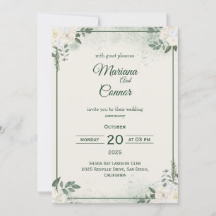 Convite de Casamento Minimalista Verde Oliva