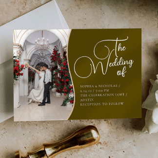 Convite de Casamento Minimalista Verde ouro