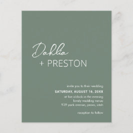 Convite de Casamento Minimalista Verde Sage com Or