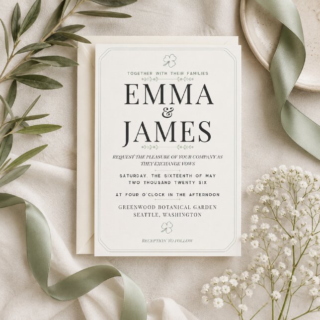 Convite de Casamento Minimalista Verde Sage Editáv (Elegant sage green wedding invitation for modern garden celebrations.)