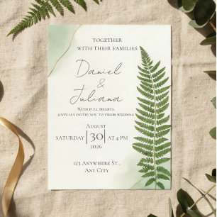 Convite de Casamento Minimalista Verde Salvia Fe