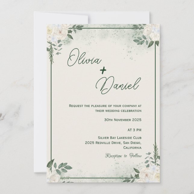 Convite de Casamento Minimalista Verde Simples (Frente)