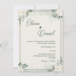 Convite de Casamento Minimalista Verde Simples