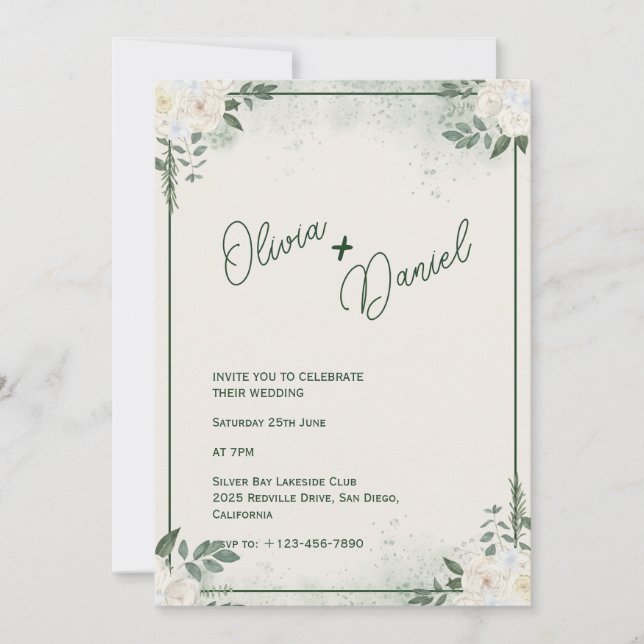 Convite de Casamento Minimalista Verde Suave (Frente)