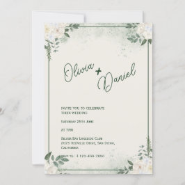 Convite de Casamento Minimalista Verde Suave