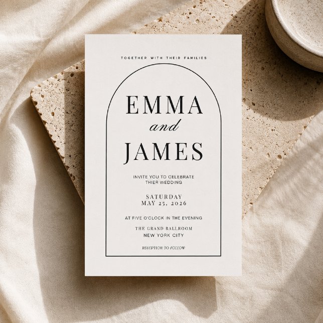 Convite de Casamento Mínimo em Forma de Arco Editá (Elegant arch design for a timeless luxury wedding invitation.)