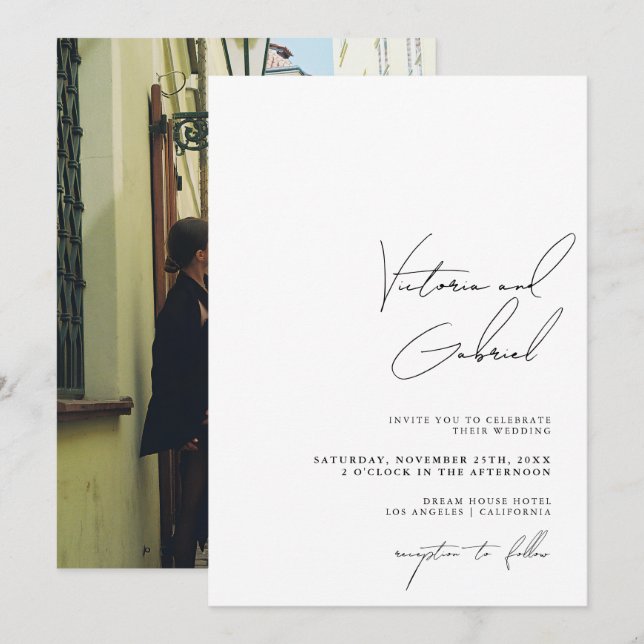 Convite De Casamento Mínimo Moderno Com Foto (Frente/Verso)