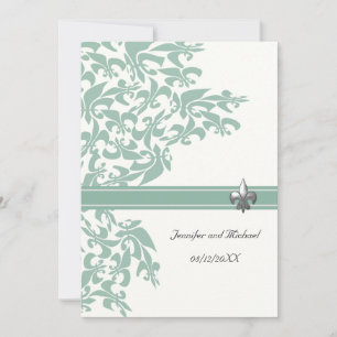 Convite de casamento Mint e White Fleur de Lis Des