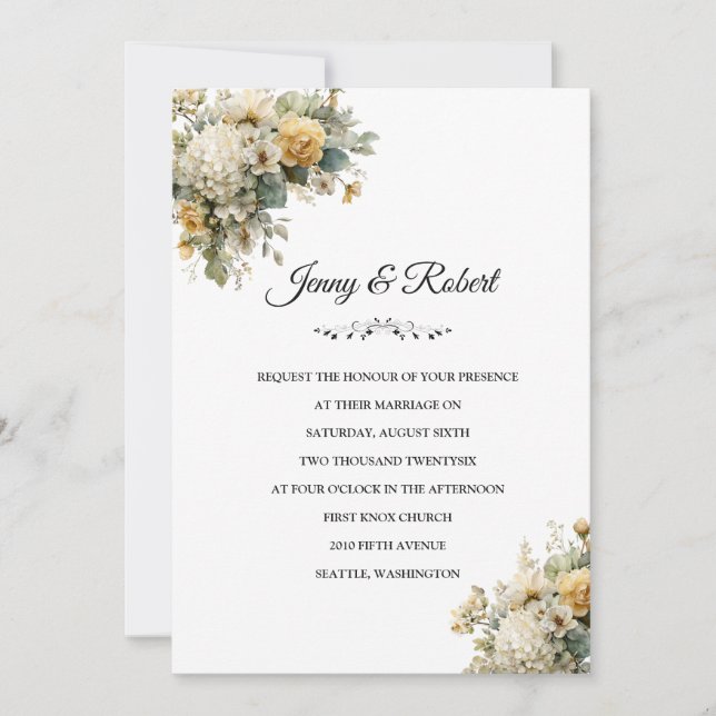 Convite de Casamento Mistura Floral Amarela (Frente)