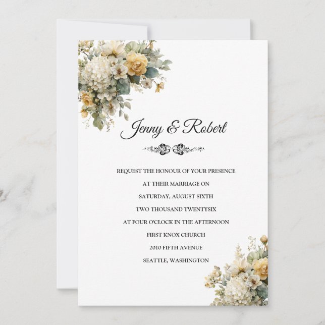 Convite de Casamento Mistura Floral Amarela (Frente)