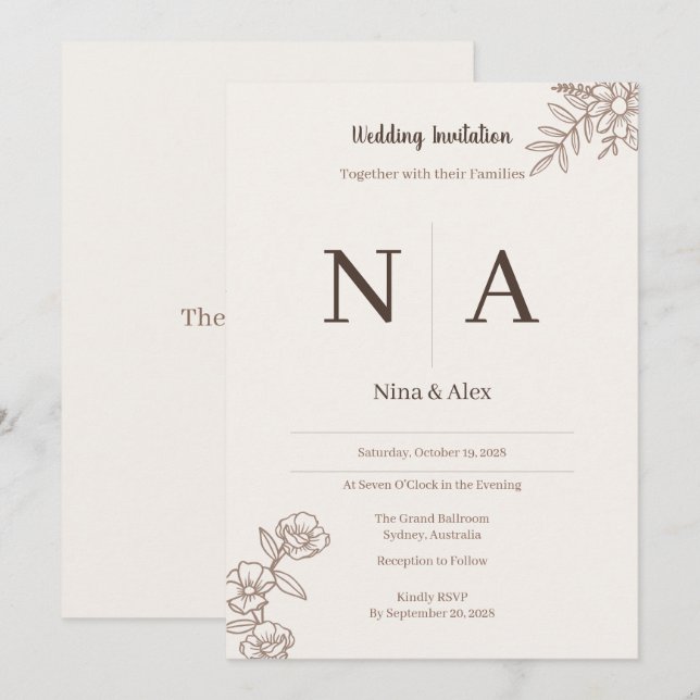 Convite de Casamento Mocha (Frente/Verso)