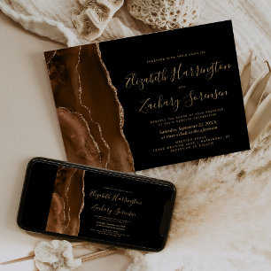 Convite de Casamento Mocha Brown Gold Ágata Escuro