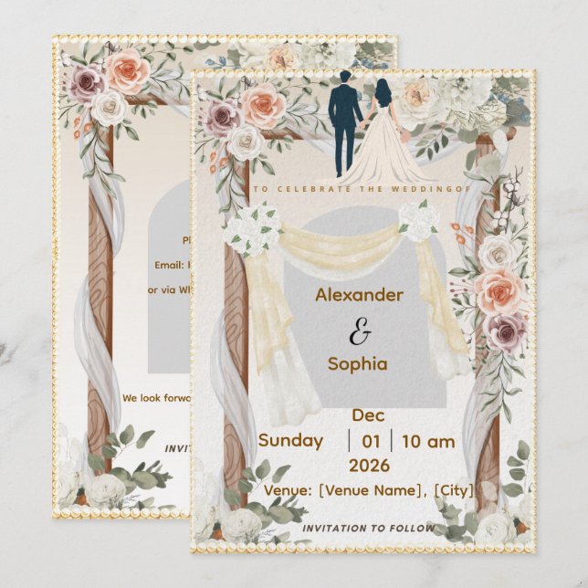 Convite de Casamento | Modelo Moderno Editável (Frente/Verso)