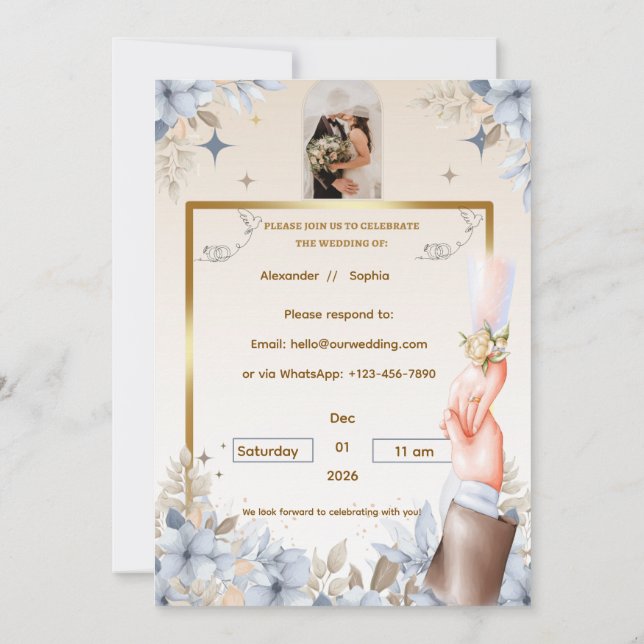 Convite de Casamento | Modelo para Nomes e Data (Verso)
