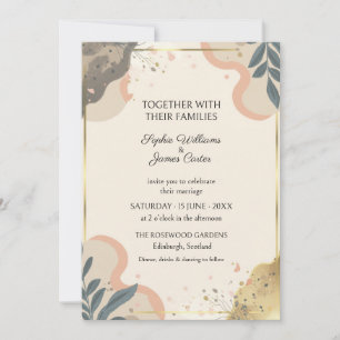 Convite de Casamento Moderno Abstrato Rosa Navy