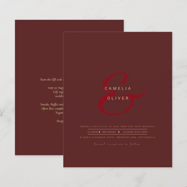 Convite de Casamento Moderno Ampersand com Código  (Frente/Verso)