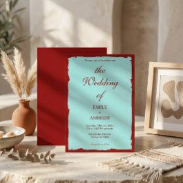 Convite de Casamento Moderno Aqua Teal e Vermelho 