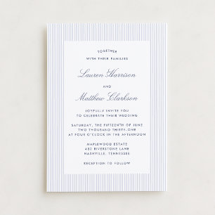 Convite de Casamento Moderno Azul e Branco com Lis