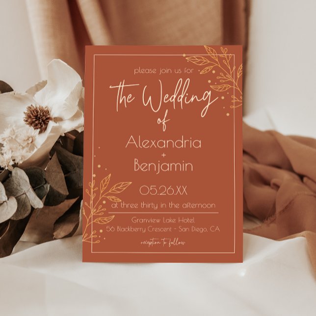 Convite de Casamento Moderno Boho Terroso Marrom e (Criador carregado)