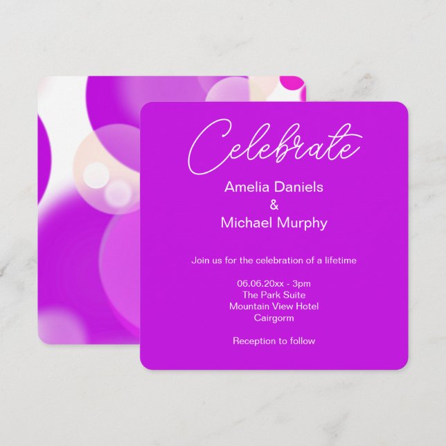 Convite de Casamento Moderno Bolha Magenta e Branc (Frente/Verso)