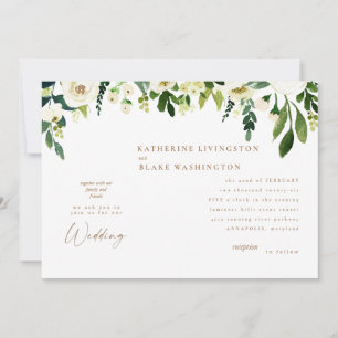 Convite de Casamento Moderno Branco Floral e Doura