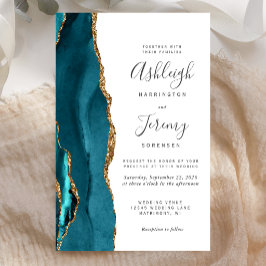 Convite de Casamento Moderno com Ágata Verde-Teal
