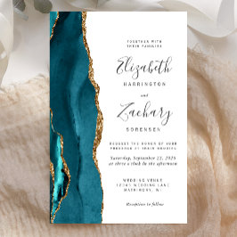 Convite de Casamento Moderno com Ágata Verde-Teal