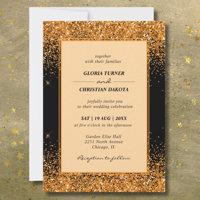 Convite de Casamento Moderno com Brilho Dourado (Criador carregado)