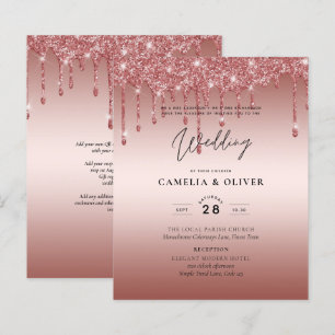 Convite de Casamento Moderno com Brilho Dourado Ro
